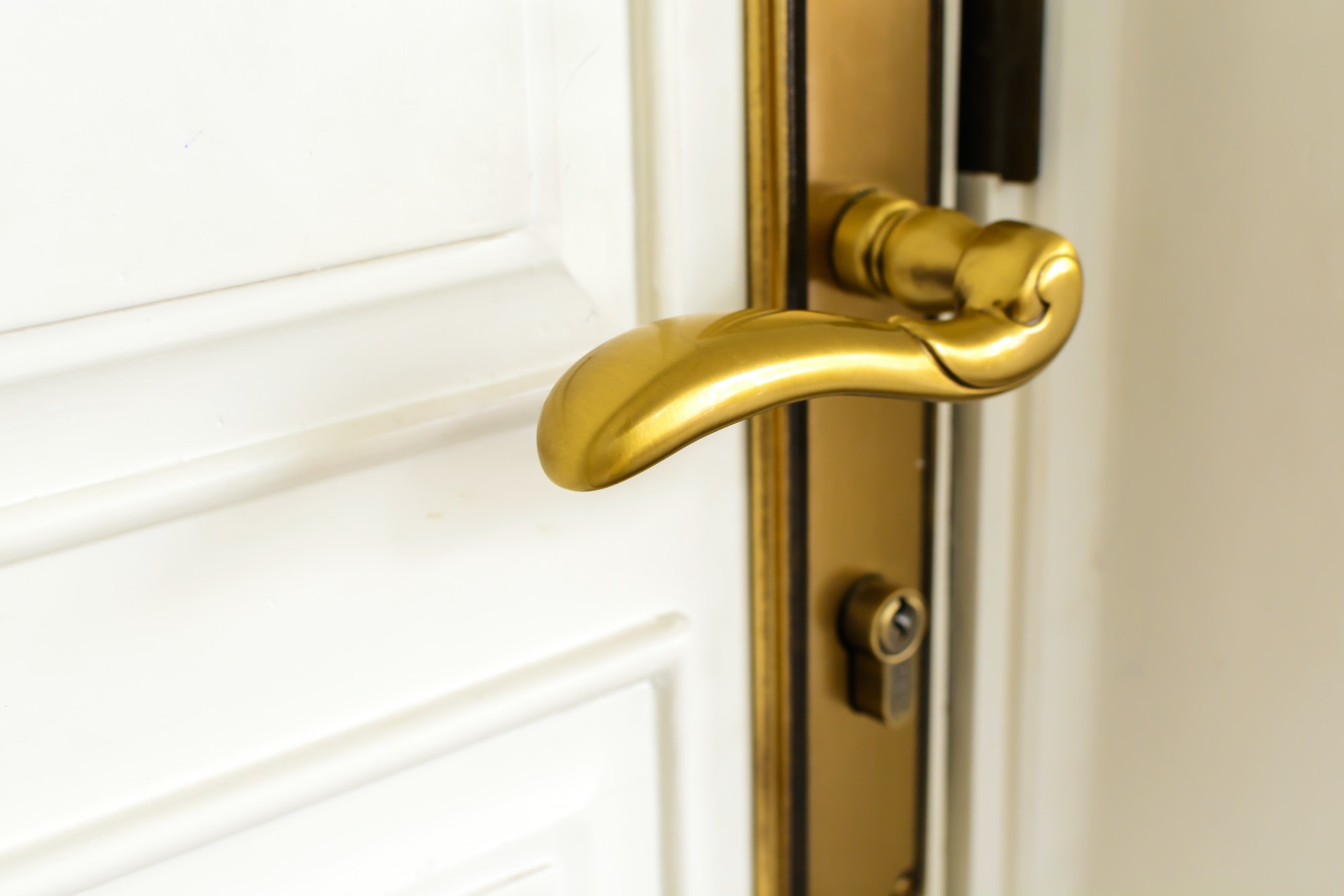 classic golden door handle on white door